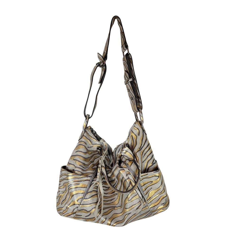 Aimee Kestenberg Leather Tamitha Satchel Gold Metallic Zebra Print